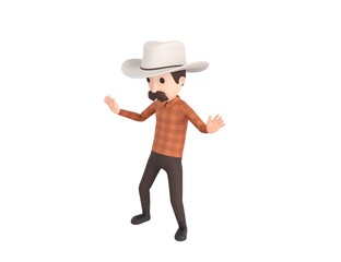 Cow Boy character surprise and shocked in 3d rendering.