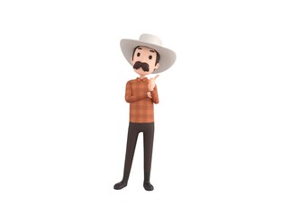 Cow Boy character thinking in 3d rendering.