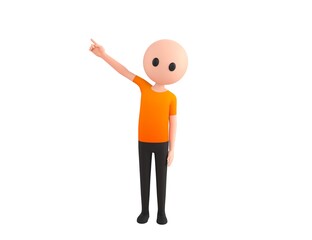Simple Male character pointing up his index finger in 3d rendering.