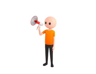 Simple Male character speaking in megaphone in 3d rendering.