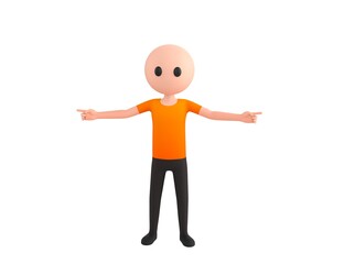 Simple Male character pointing finger two side in 3d rendering.
