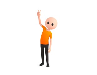 Simple Male character showing two finger in 3d rendering.
