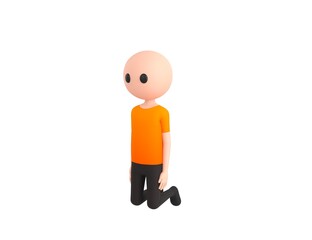 Simple Male character kneeling in 3d rendering.
