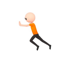 Simple Male character pushing wall in 3d rendering.