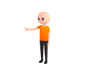 Simple Male character pointing finger to the left in 3d rendering.