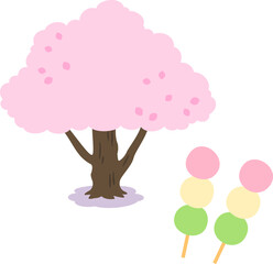 桜の木と三色団子、花見団子
