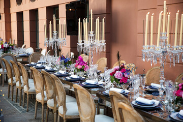 Decorated served table for wedding party or other event