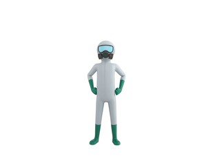 Man in White Hazmat Suit character with hands on hip in 3d rendering.