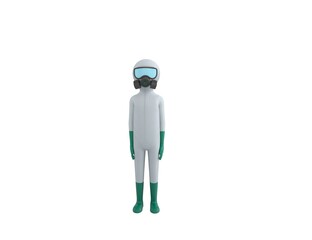 Man in White Hazmat Suit character standing and looking to the front in 3d rendering.