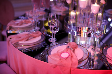 Decorated served table for wedding party or other event