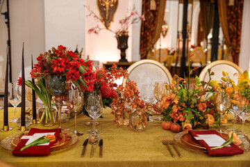 Decorated served table for wedding party or other event