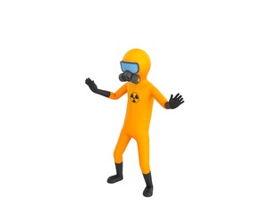 Man in Yellow Hazmat Suit character surprise and shocked in 3d rendering.