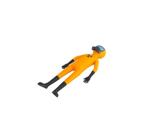 Obraz premium Man in Yellow Hazmat Suit character lying on floor in 3d rendering.