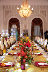 Decorated served table for wedding party or other event