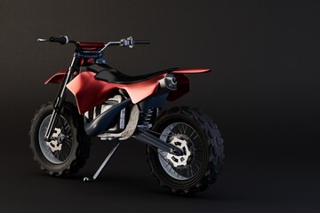 motorbike. riding motorbikes. beautiful black motorcycle with a red seat on a black background with space for text. 3d illustration. 3d render