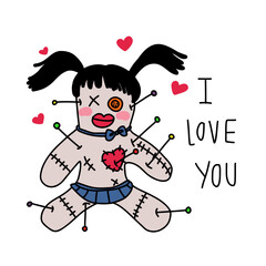 Voodoo doll I love you cartoon vector illustration - 520297214