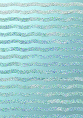 メタリックな光沢にグリッターの波模様背景イラスト（縦型）ブルーグリーン