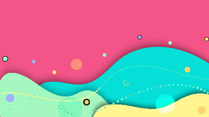 Abstract hand drawn organic shape pattern with circles elements on pink background.