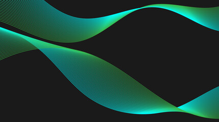 Abstract green and bule wave lines with lighting effect on black background.