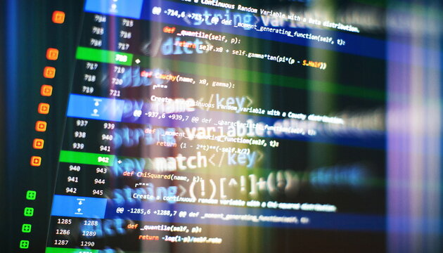 Website development. Server logs analysis. Closeup developing programming and coding technologies. Developer working on web sites codes in office.