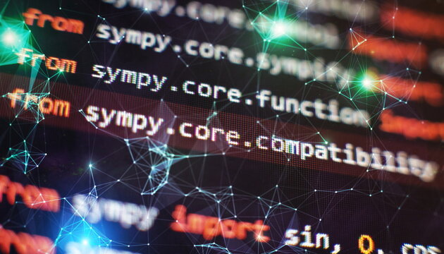 IT business. Python code computer screen. Mobile application design Concept.
