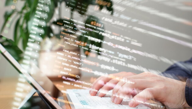 WWW programming. Web programming functions on laptop on laptop. IT business. Python code computer screen. Mobile application design Concept.