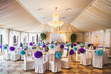 Elegant banquet hall for a wedding party