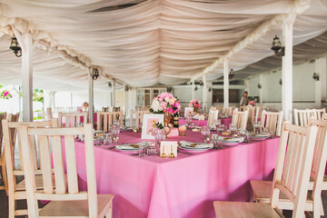 Decorated served table for wedding party or other event