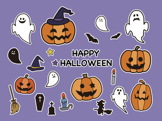 ハロウィン　かぼちゃとおばけのイラストセット