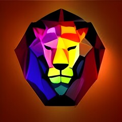 Fototapeta premium a colorful glowing low poly logo of a lion. low poly lion logo 