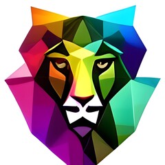Fototapeta premium a colorful glowing low poly logo of a lion. low poly lion logo 