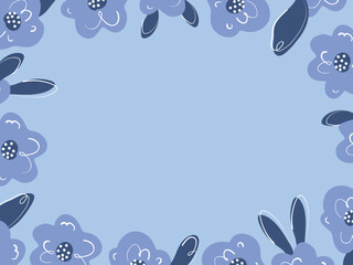 Floral frame with simple vector flowers in blue colors