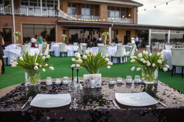 Decorated served table for wedding party or other event