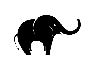 Black silhouette of an elephant on a white background.