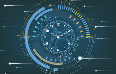 Technology speed time concept.vector technology analog clock background