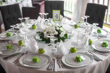 Decorated served table for wedding party or other event