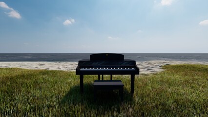 Naklejka na ściany i meble piano grand piano keyboard with nature background