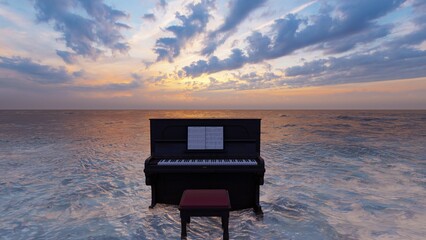 piano grand piano keyboard with nature background © Hirzan