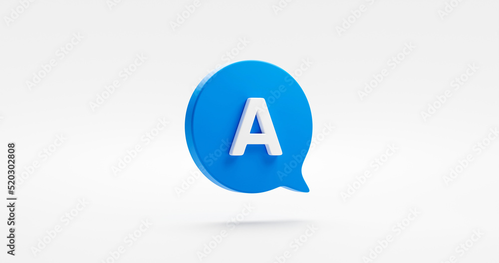 Poster answer 3d icon isolated on white background with information blue message bubble symbol or faq frequ