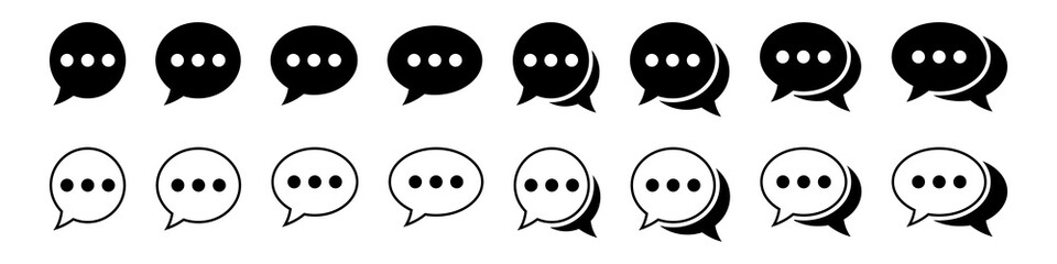 Chat message icon set, Chat speech bubble, Social media message. Blank empty bubbles vector design elements. Vector illustration.