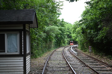 A train track in the forest in summer in Korea