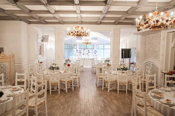 Elegant banquet hall for a wedding party