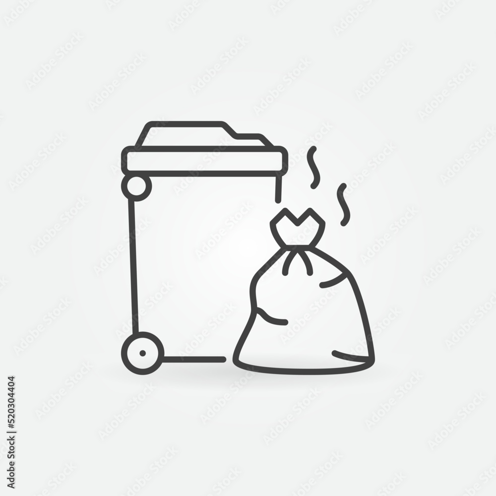 Poster trash can and garbage bag outline vector concept icon