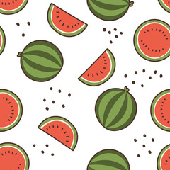 Vector seamless pattern with a watermelon. Abstract repeating background.