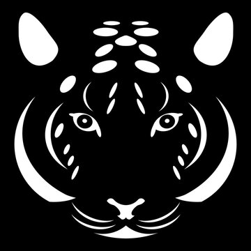 Tiger portrait. Tiger head. black and white vector illustr