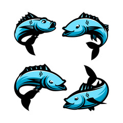 vector illustration of a set of big sea fish, big fish vector