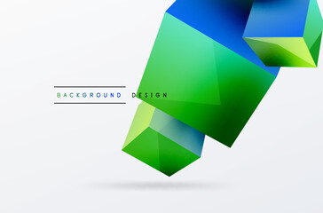 3d cubes vector abstract background. Composition of 3d square shaped basic geometric elements. Trendy techno business template for wallpaper, banner, background or landing