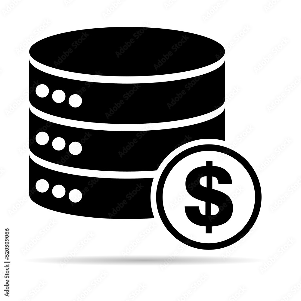 Poster database storage icon with shadow, internet network server cloud data symbol, connection system vect