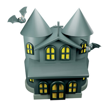 Haunted House 3d Rendering Isometric Icon.