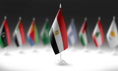 The national flag of the Egypt on the background of flags of other countries